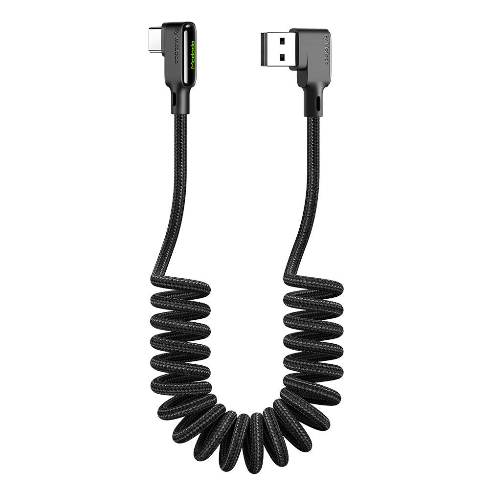 Mcdodo USB to USB Type-C QC4.0 Fast Charge Coiled Cable - 3A, 6FT/1.8M,  Black (CA-7310)